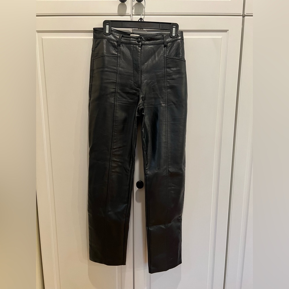 Aritzia Black Straight Leg Faux Leather Pants